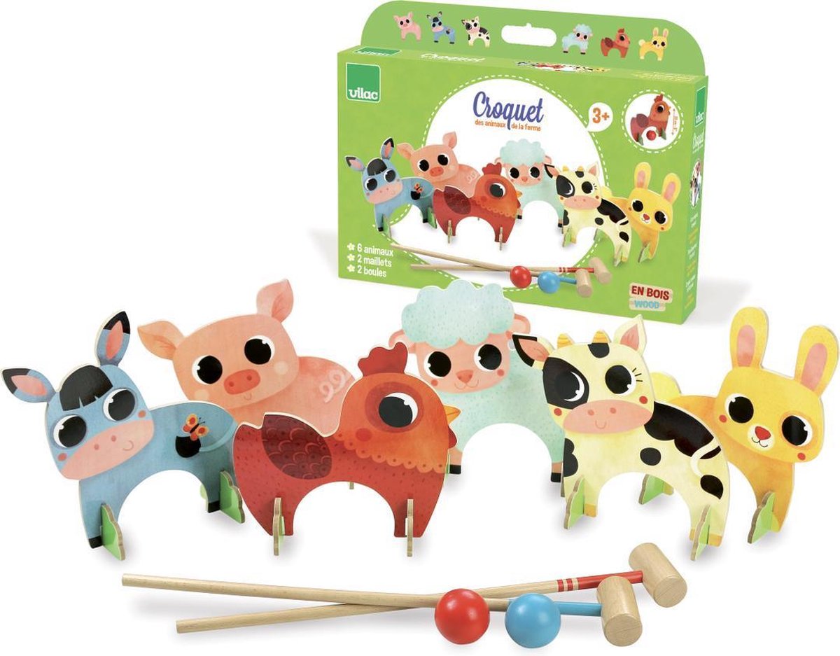 Vilac-Croquetspel-Farm Animals- houten boerderijdieren
