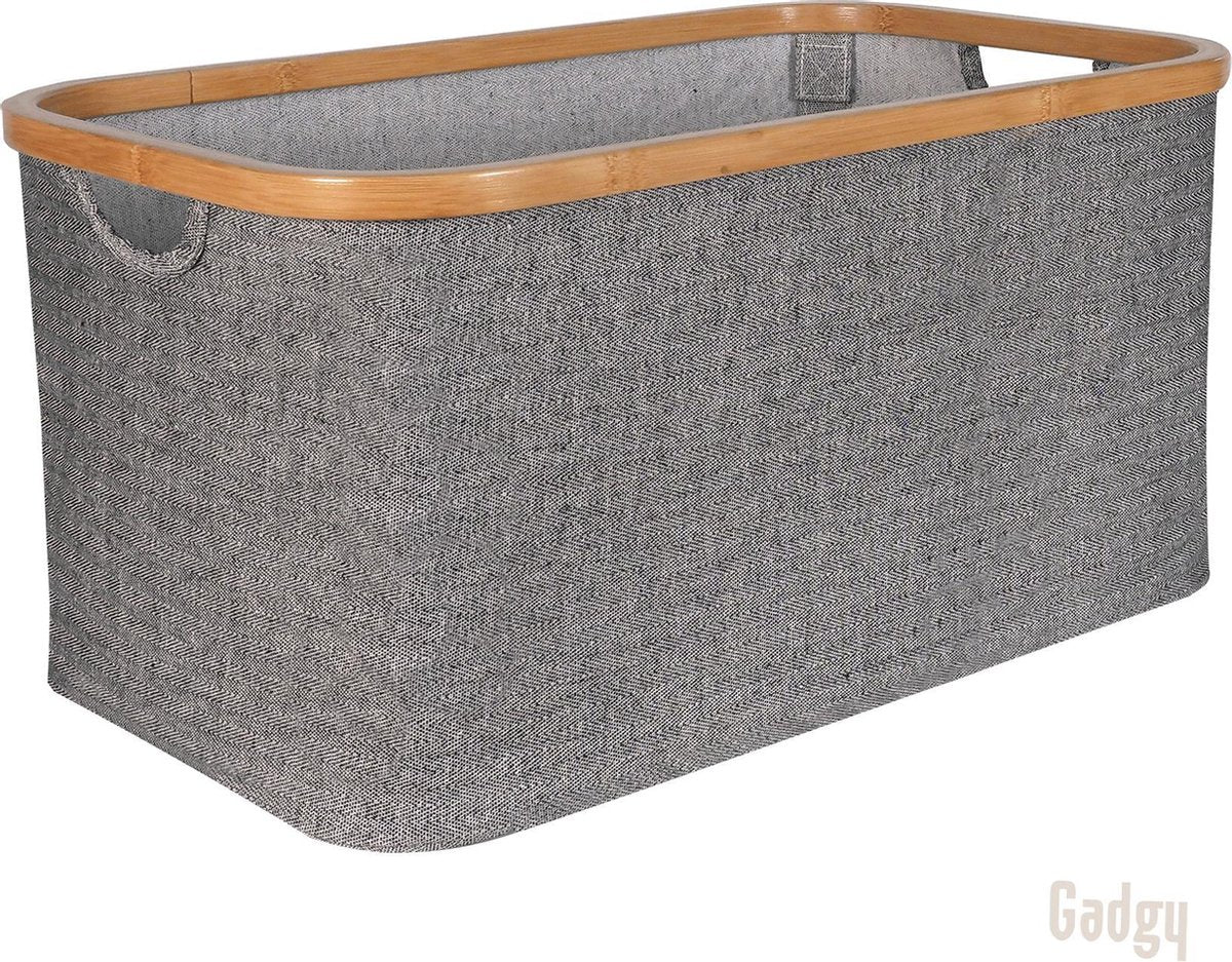 Gadgy Wasmand Opvouwbaar - 35 Liter - Wasbox van stof met bamboe - Rechthoek - Geschikt als opbergdoos voor speelgoed of dekens