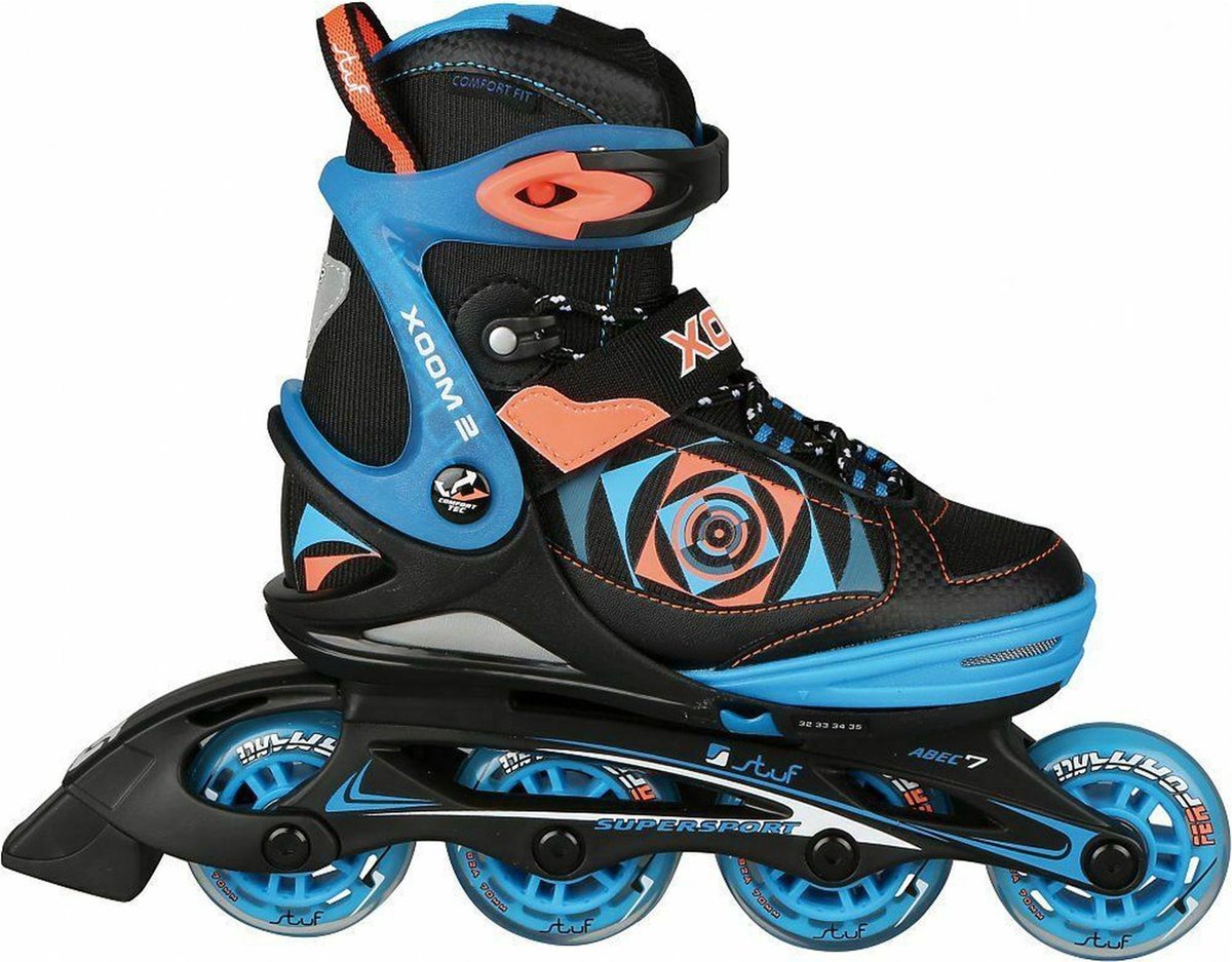 Stuf Inlineskates - Maat 32-35 - Unisex - zwart/blauw/oranje