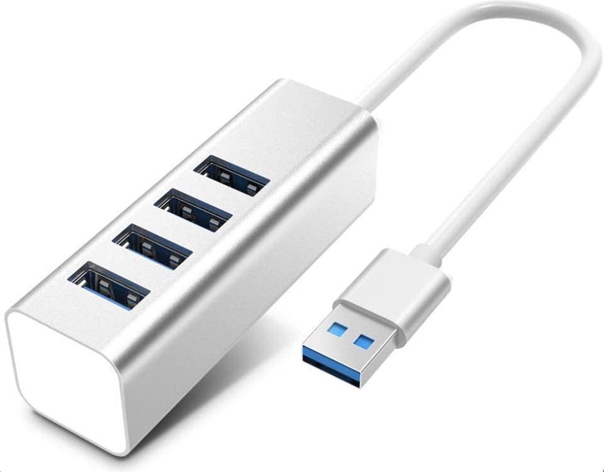 WISEQ USB 3.0 Hub met 4 Aansluitingen - Hoge Snelheid 5Gbps - Zilver