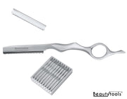 BeautyTools Set Pearl White Kappersmes/Feather Mes - Uitdunmes - Effileermes Voor Dik Haar - (incl. 11 Feathermesjes) - (SR-1246) FW11