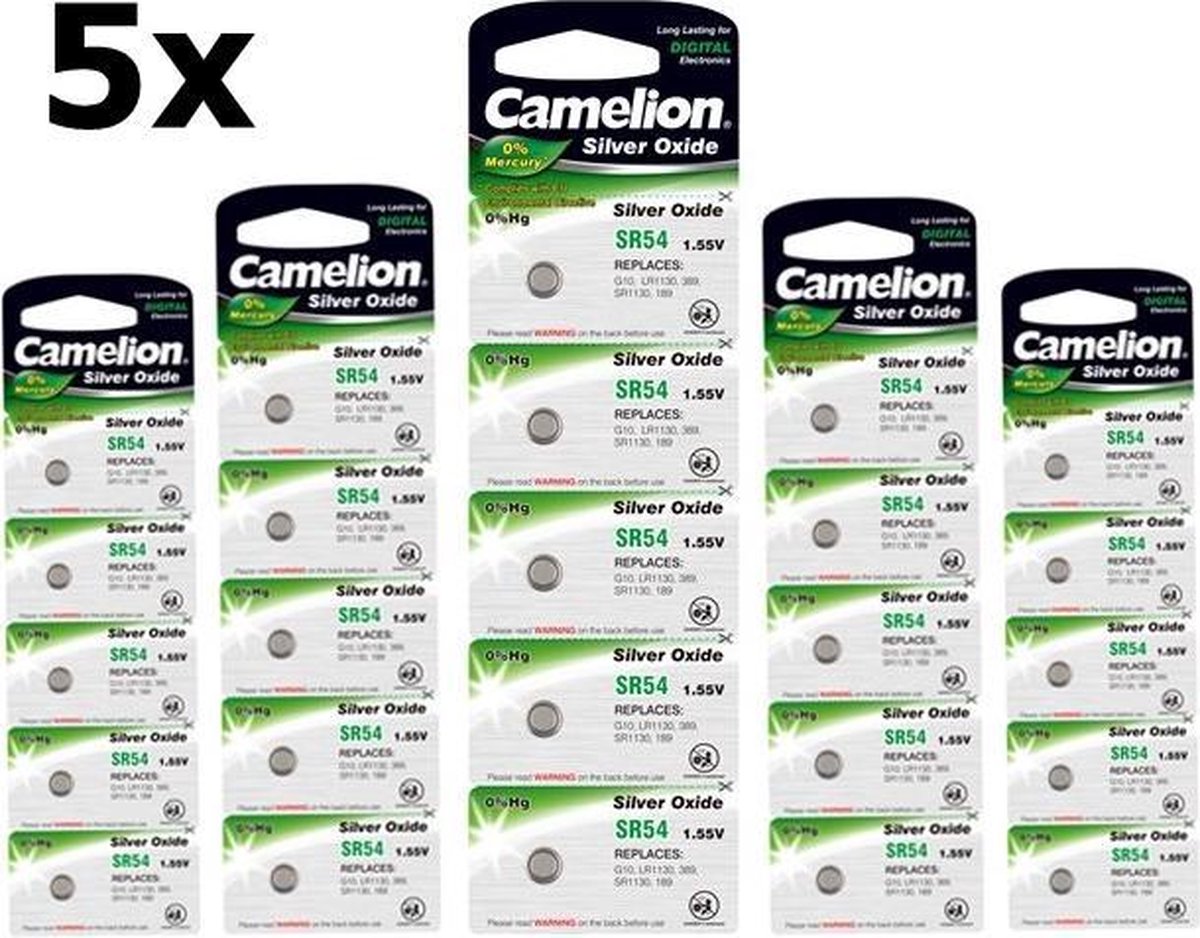25 Stuks (5 Blisters a 5st) - Camelion Silver Oxide SR54W/389 1.55V knoopcel batterij