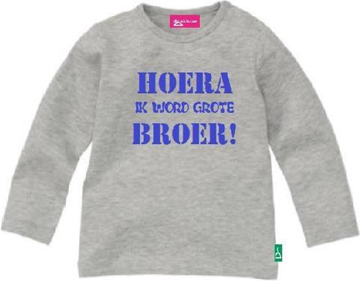 T-shirt lange mouw | Hoera ik word grote broer! | mêlee grijs | maat 74/80