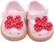 Dolldreams | Schoentjes voor Baby Born - Roze schoenen met rood strikje met polkadots - Poppenschoentjes 7 cm