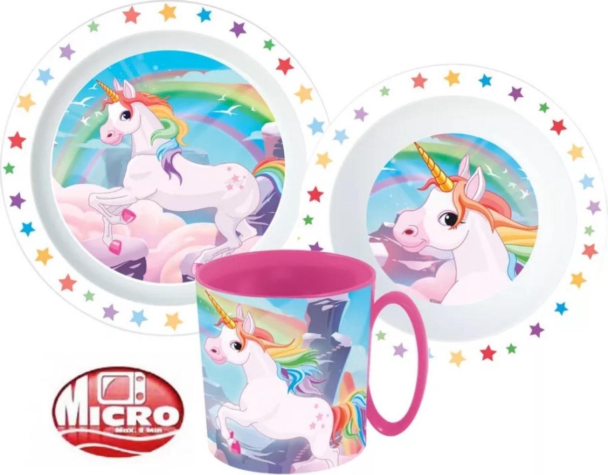 Unicorn- Eenhoorn - 3 delig ontbijtset -Servies - Magnetron bestendig