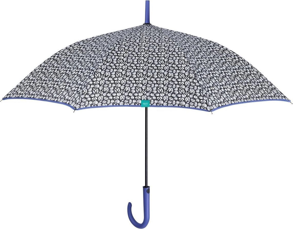 Perletti Paraplu Time Dames 102 Cm Microfiber Zwart/wit/blauw