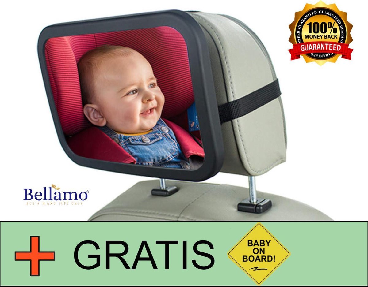 Bellamo®|Baby veiligheid| Autospiegel baby - achteruitkijkspiegel achterbank - baby autospiegel - maxi cosi auto spiegel - babyspiegel hoofdsteun- veiligheid