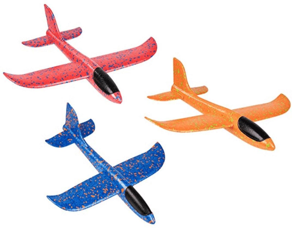 Zweefvliegtuig Set - Speelgoed Vliegtuigjes Foam - Vlieger - 3 stuks - Blauw/Rood/Oranje