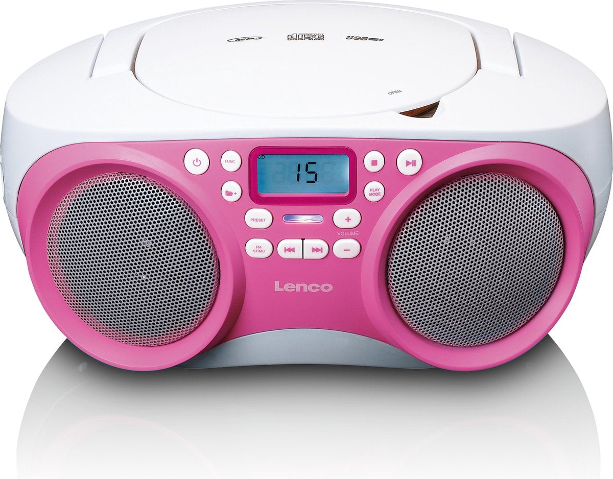 Lenco SCD-301PK - Draagbare FM Radio/CD/MP3 en USB speler - Roze