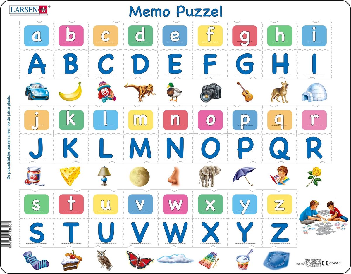 Puzzel Maxi Memopuzzel Leren Lezen - Het alfabet met afbeeldingen - 52 stukjes
