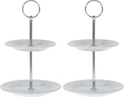 2x Porseleinen etageres 2-laags 21 cm - High tea - Serveerplateaus/etageres van porselein