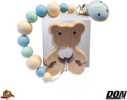Speenkoord / Kralen Koord / Babyfopspeenketting / Fopspeenketting / Baby Bijtring Anti-drop Beukenhout Fopspeen Riemclip / Spenenketting / baby pacifier clip chain - Babyshower/Kraam Cadeau – Blauw x1 + Houten Bijtring Beukenhout - Beer x1