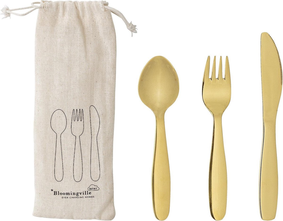 Bloomingville - Ally Cutlery - Gouden Kinderbestek - Set van 3