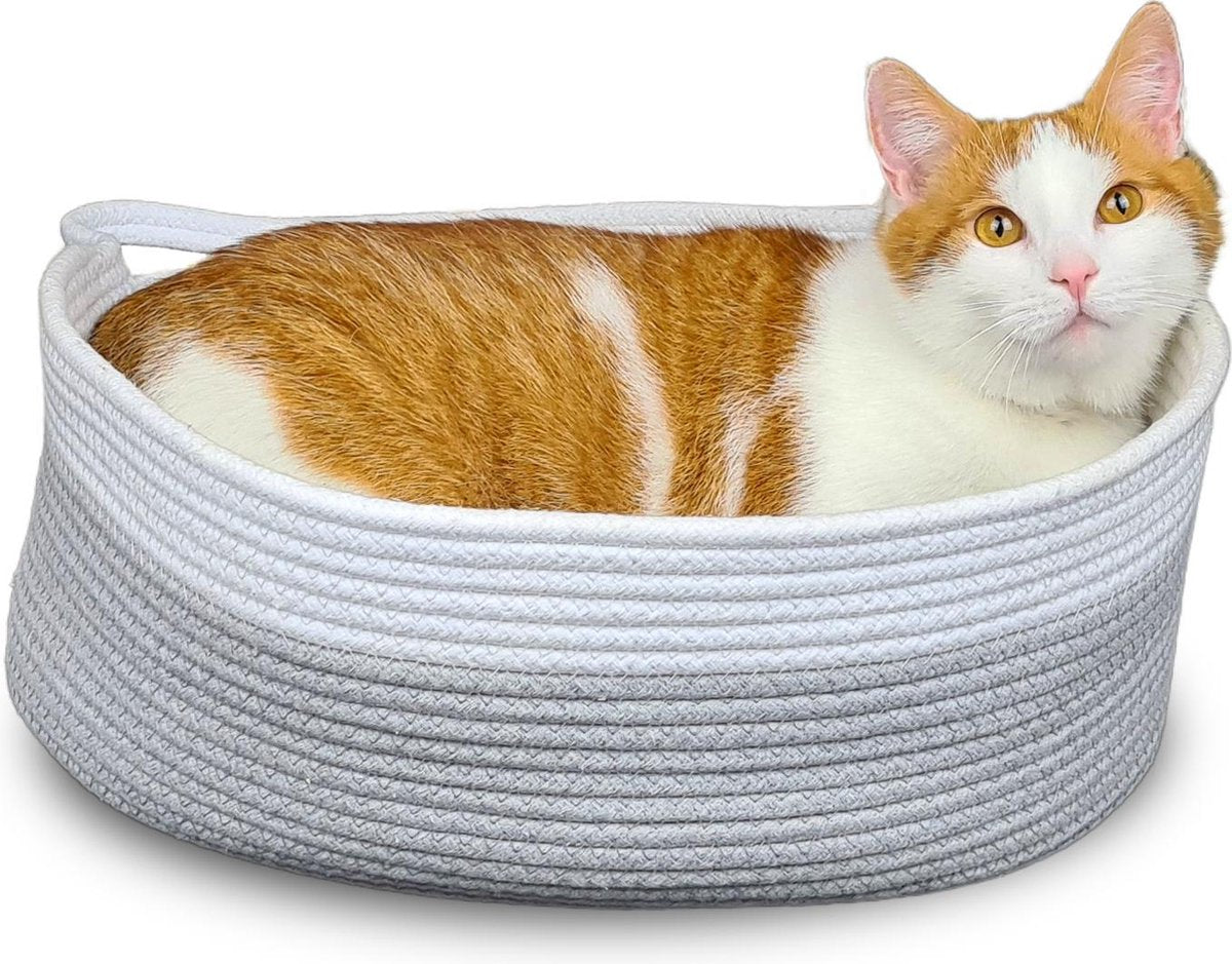 Doxie®️ Kattenmand – Kattenkussen – Kattenbed – Kattenmandje – Wasbaar - ⌀ 44 cm – Wit/Grijs