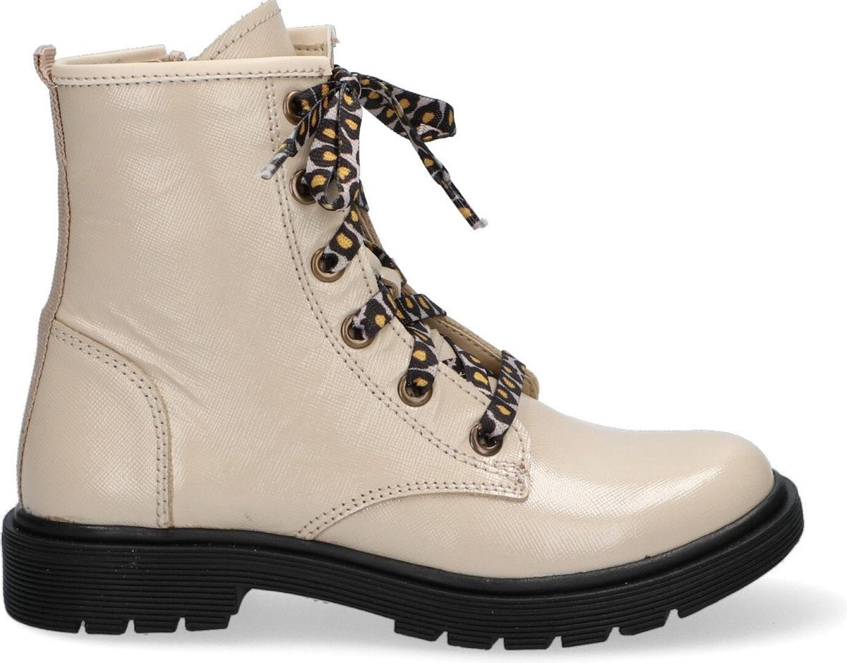 Braqeez 419773-508 Meisjes Biker Boots - Beige - Leer - Veters