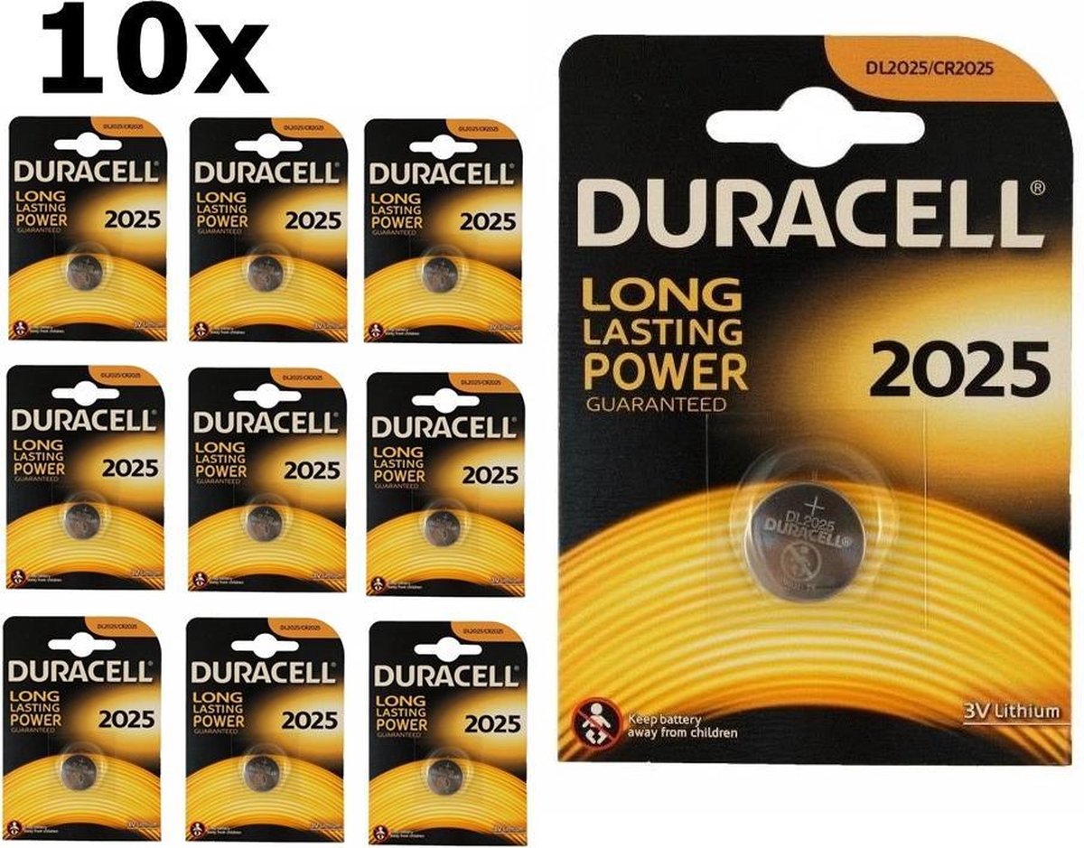 10 Stuks - Duracell CR2025 3V lithium knoopcel batterij