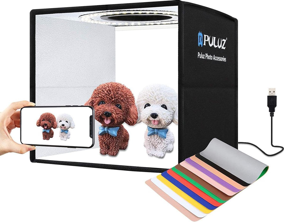 PULUZ 25cm Lightbox Folding Mini Photo Studio Light Box Photography Lighting Shooting Tent Box kits with 6 Background papers