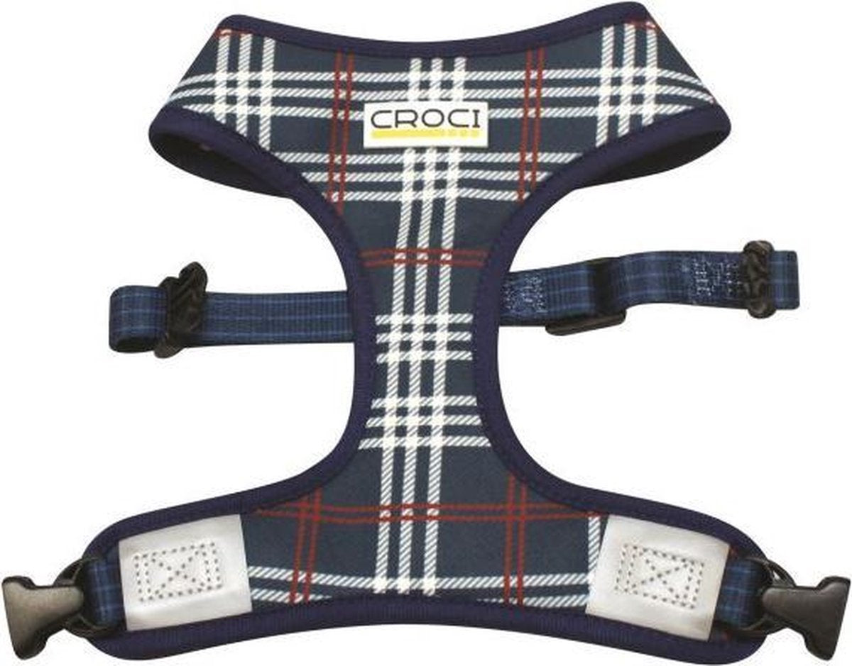 Croci hondentuig cambridge tweezijdig ruit / visgraat blauw / rood (48-75 CM)