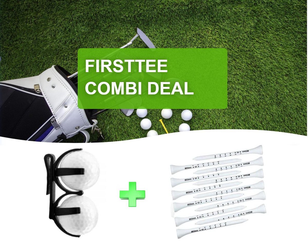 Firsttee - COMBI DEAL - EXTRA VOORDEEL - Golfbalhouder & 25 Tees met Maatstreepjes (83 MM) - Golfballenhouder - Handige ballenhouder - Golf accessoires - Cadeau - Golf sport - Training - Golftrainingsmateriaal - Golfset - Golfclub - Golfballen