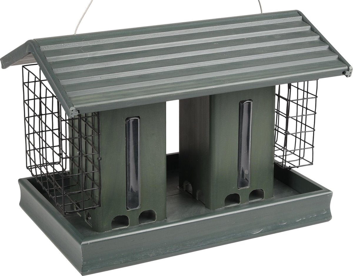 Flamingo Voedersilo zaden + voederblokhouders priso m kunststof met hout groen
