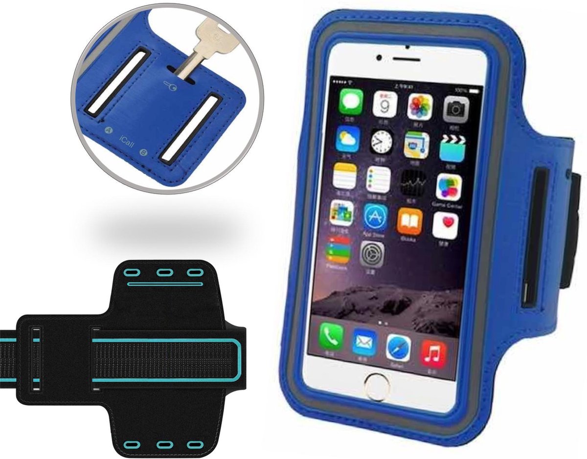 Blauw Universele Spatwaterdichte Sportarmband voor Apple iPhone 7 Plus / 7+ - Hardloop 5.5 inch Sport Armband Met Sleutelhouder (Apple iPhone
