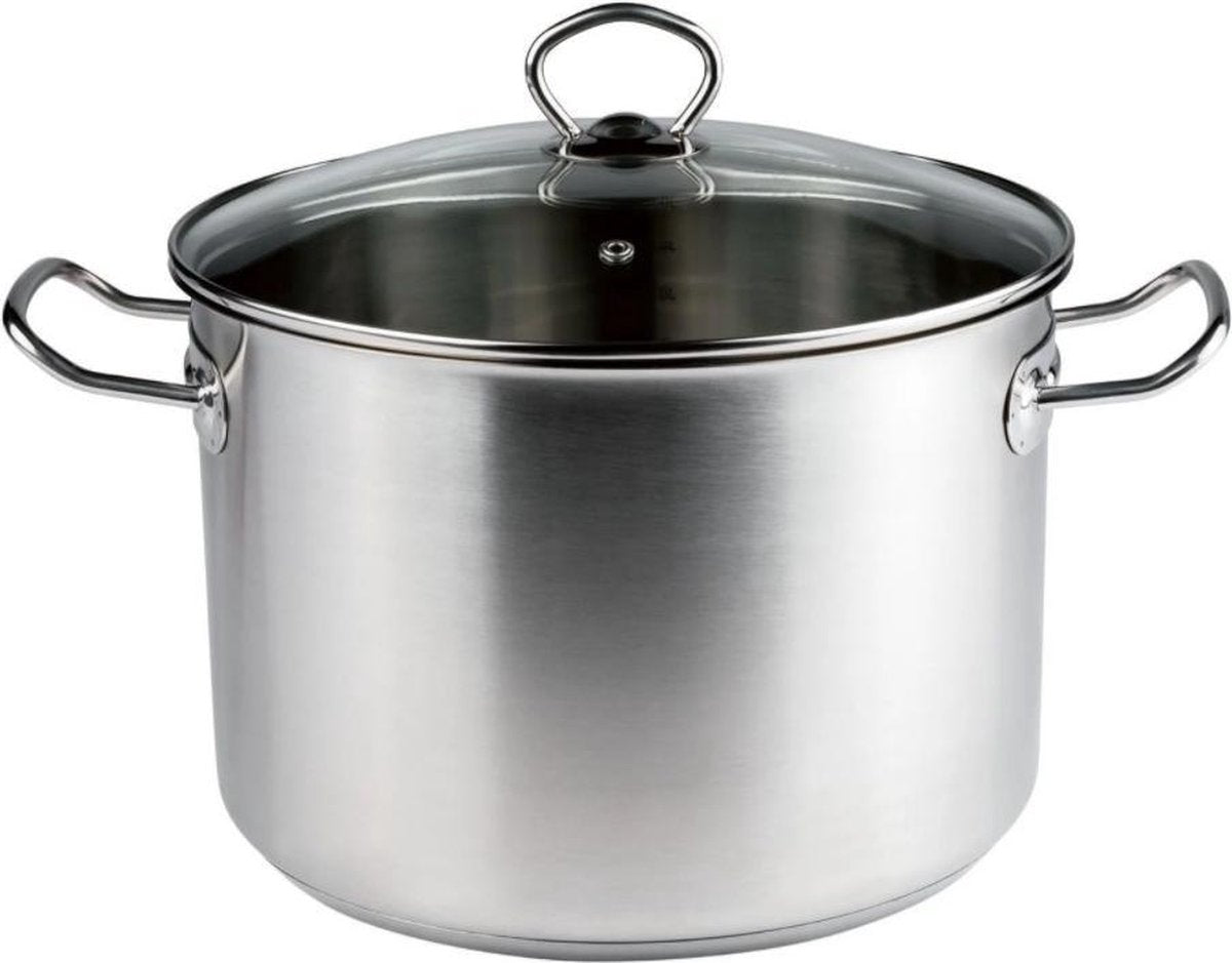 ERNESTO® Kookpan met deksel 26 cm - RVS kookpan Ø26 cm - 9.5L - Met hittebestendige glazen deksel met stoomuitlaat