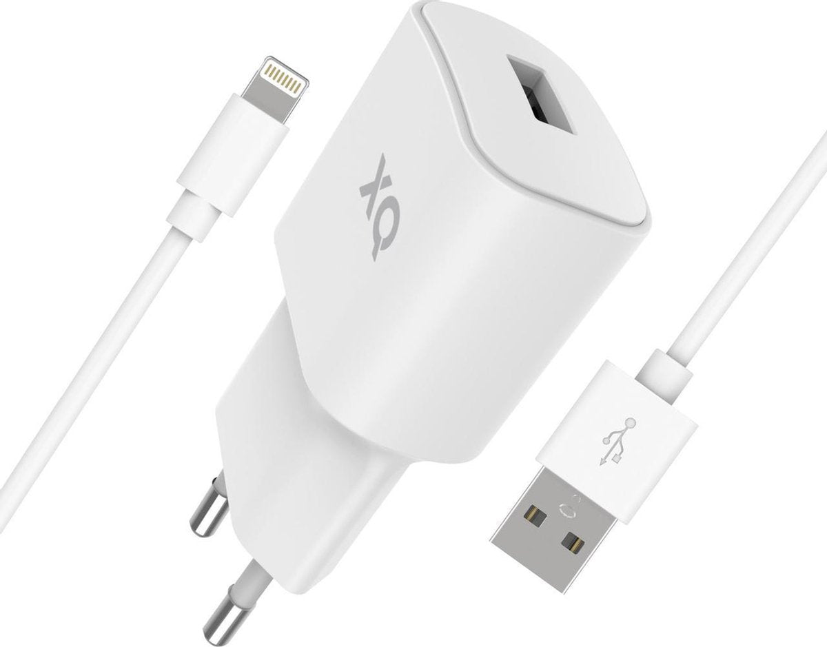 Xqisit Netstroomadapter 2.4A 1 USB poort - Wit met Lightningkabel
