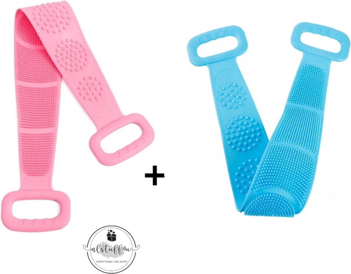 NLStuff4u - 2 Stuks Ergonomische Rug Schrubber - Blauw & Roze - Rug Schrobber - Rug Borstel - Lichaamsborstel - Douchborstel - Badborstel - Massage Borstel Dubbelzijdig