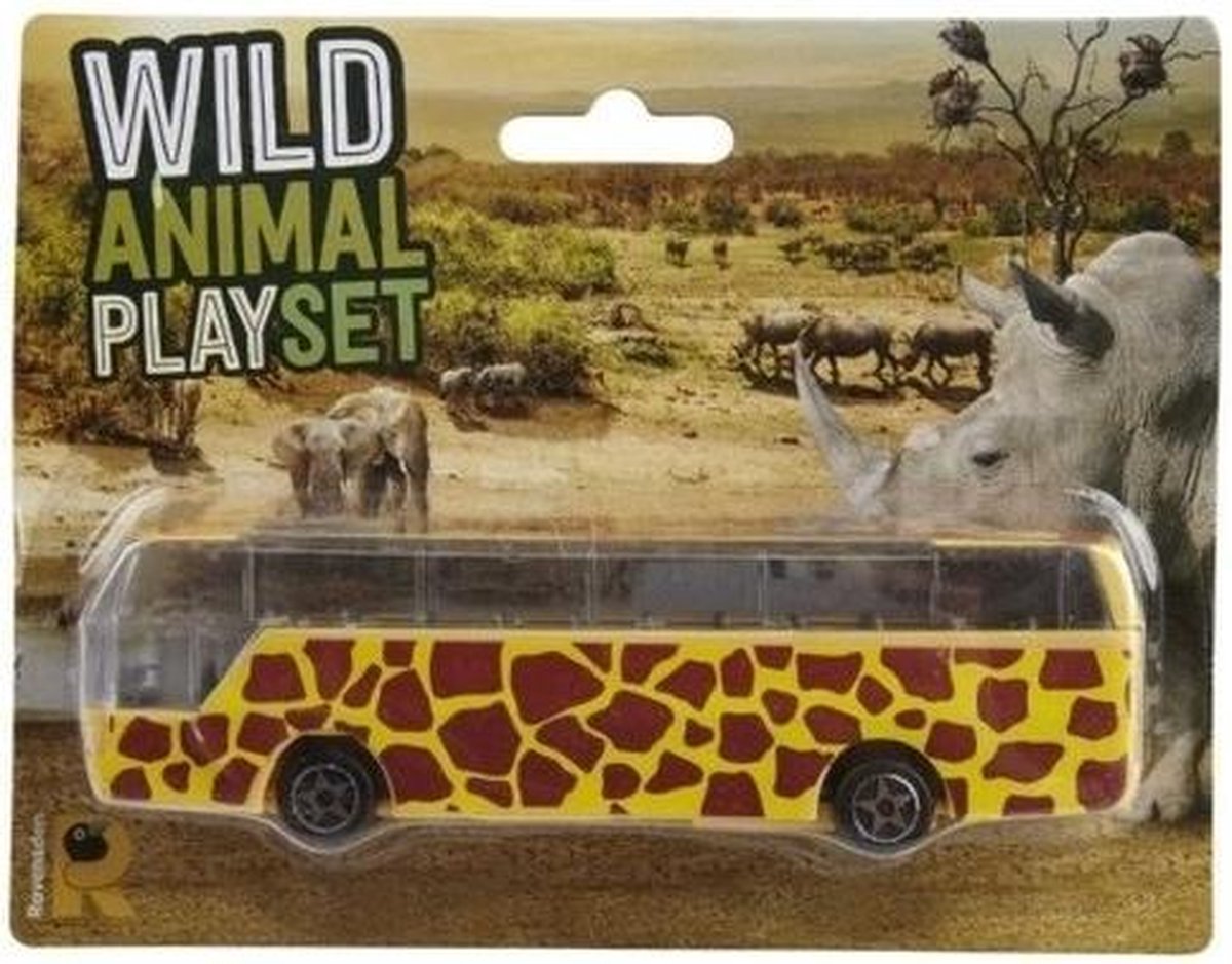 Bus safari speelgoedauto geel giraffe print 14 cm - Speelgoed voertuigen