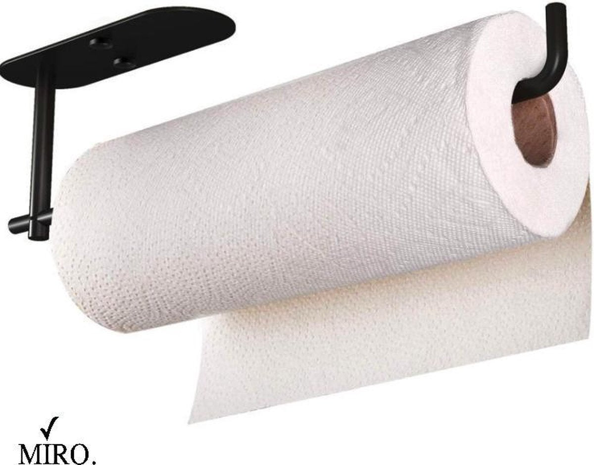MIRO Keukenrol Houder RVS Rond Metaal Zwart Zelfklevend Staand en Liggend Hangend Foliehouder Keukenpapier Badkamer Toilet Keuken Badkamer Accessoires Keuken Accesoires