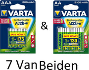 (7 Van Beiden) Varta AA & AAA oplaadbare batterijen Combi aanbieding  800 mAh & 2100 mAh