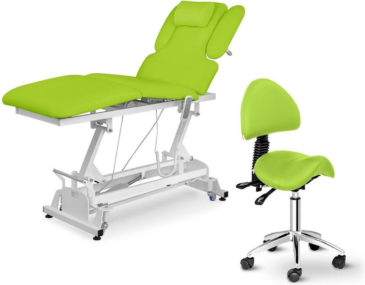 physa Set elektrische massagetafel physa Nantes Light Green + Berlin zadelstoel met rugleuning - lichtgroen