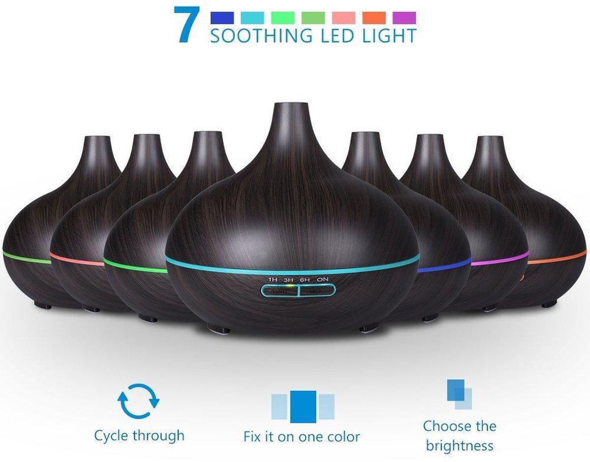 Itagala Geurverspreiders | Aroma diffuser  | Aromatherapie | Ultrasone etherische olie verdamper en vernevelaar | 550ml | Luchtverfrisser en luchtbevochtiger met verlichting | Met afstandsbediening |+ Etherische Oliën 6 x 10ML | Voordeel Pack