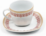 YILTEX – Koffiebekers – Koffiekopjes – set van 6st – Wit Met Rood – Porselein - 200ml