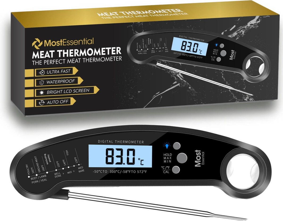 MostEssential Premium BBQ Thermometer – Vleesthermometer - Kernthermometer - Suikerthermometer - Voedselthermometer - Thermometer Koken - Keuken Thermometer - Digitaal – Draadloos - Waterdicht
