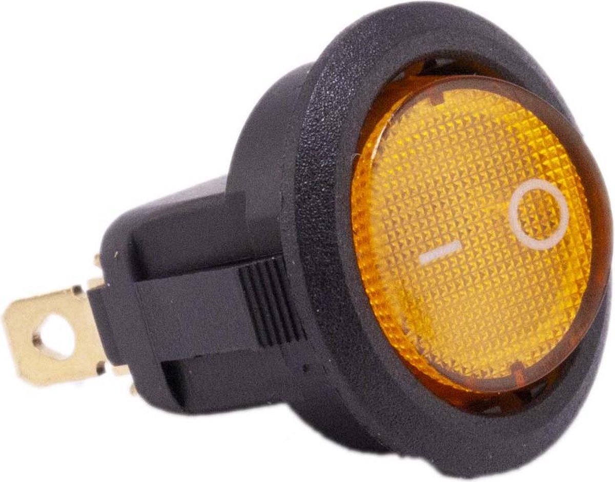 Schakelaar 12V aan uit oranje rond met LED voor elektrische kinderauto - kindermotor - kinderquad - kindertractor - accuvoertuig