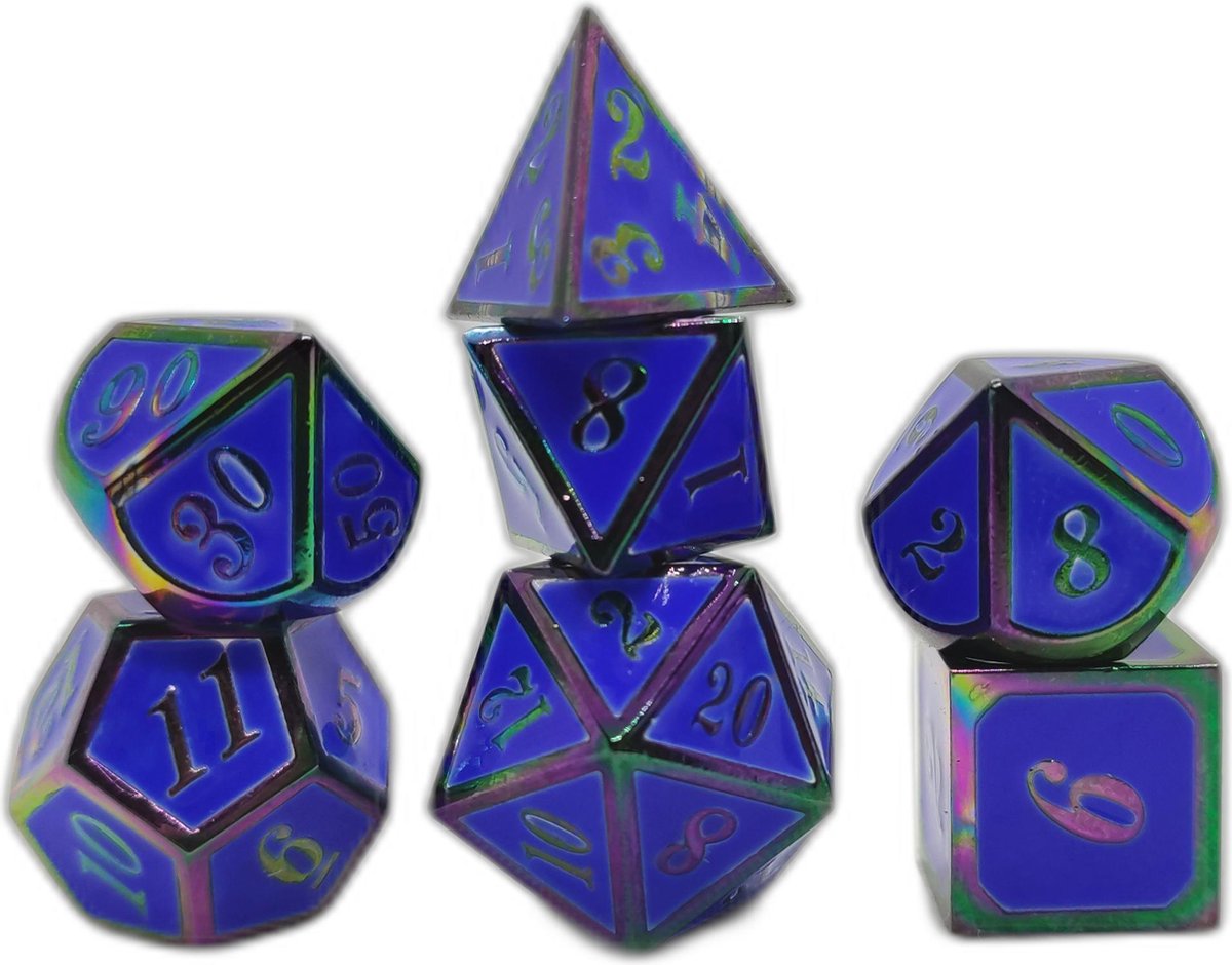Color Changing Blauw Wit | Dungeons and Dragons D&D Premium Dice |Incl Bewaarzakje| Set van 7 | DnD | Metalen Dobbelstenen met Pouch | High Quality