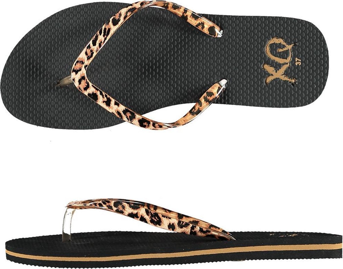 XQ Dames Teenslippers Panter Zwart 38