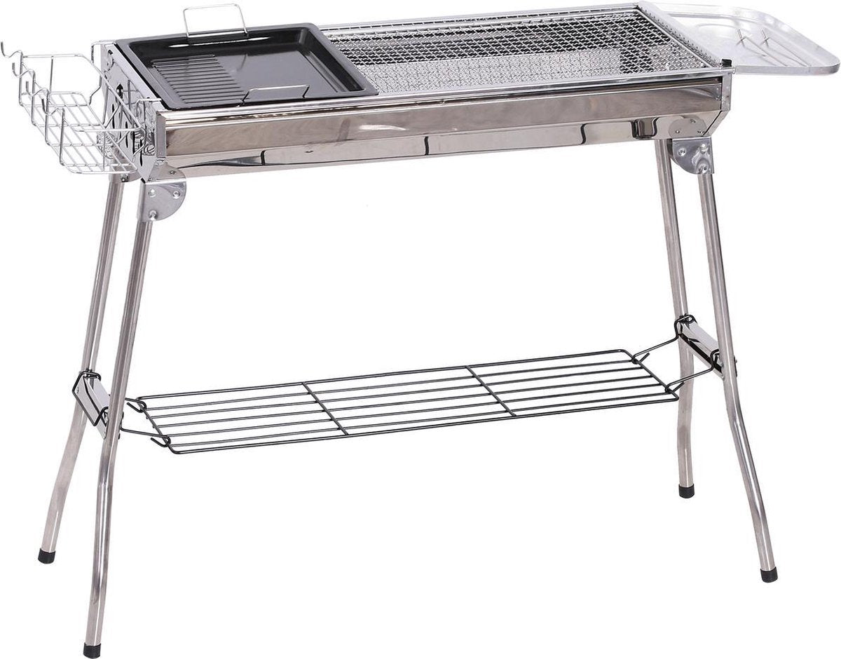Picknickgrill - Grill apparaat - bbq - grillplaat - Roestvrijstaal - Zilver - L104 x B33 x H70 cm