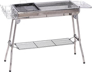 Picknickgrill - Grill apparaat - bbq - grillplaat - Roestvrijstaal - Zilver - L104 x B33 x H70 cm
