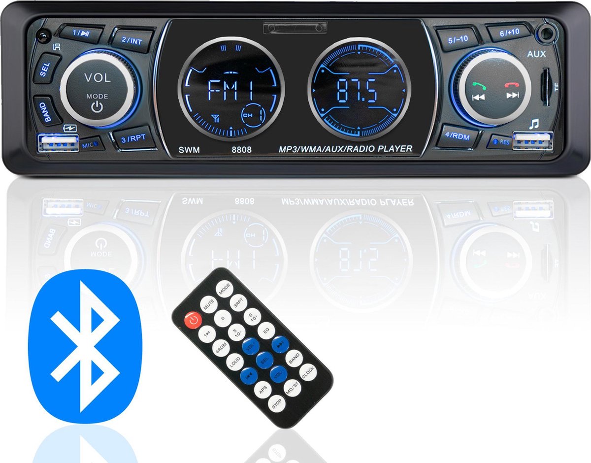 Dieux® Autoradio met Bluetooth en USB - Handsfree Bellen – USB Charging – Met Afstandsbediening – SD Kaart AUX FM Radio