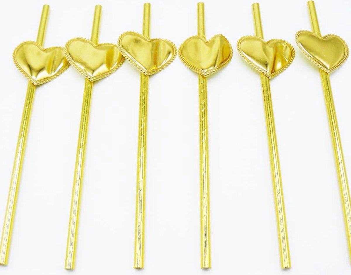 Doodadeals® | Gouden Hartjes Papieren Rietjes | Paper Straws | Feestje | 6 stuks