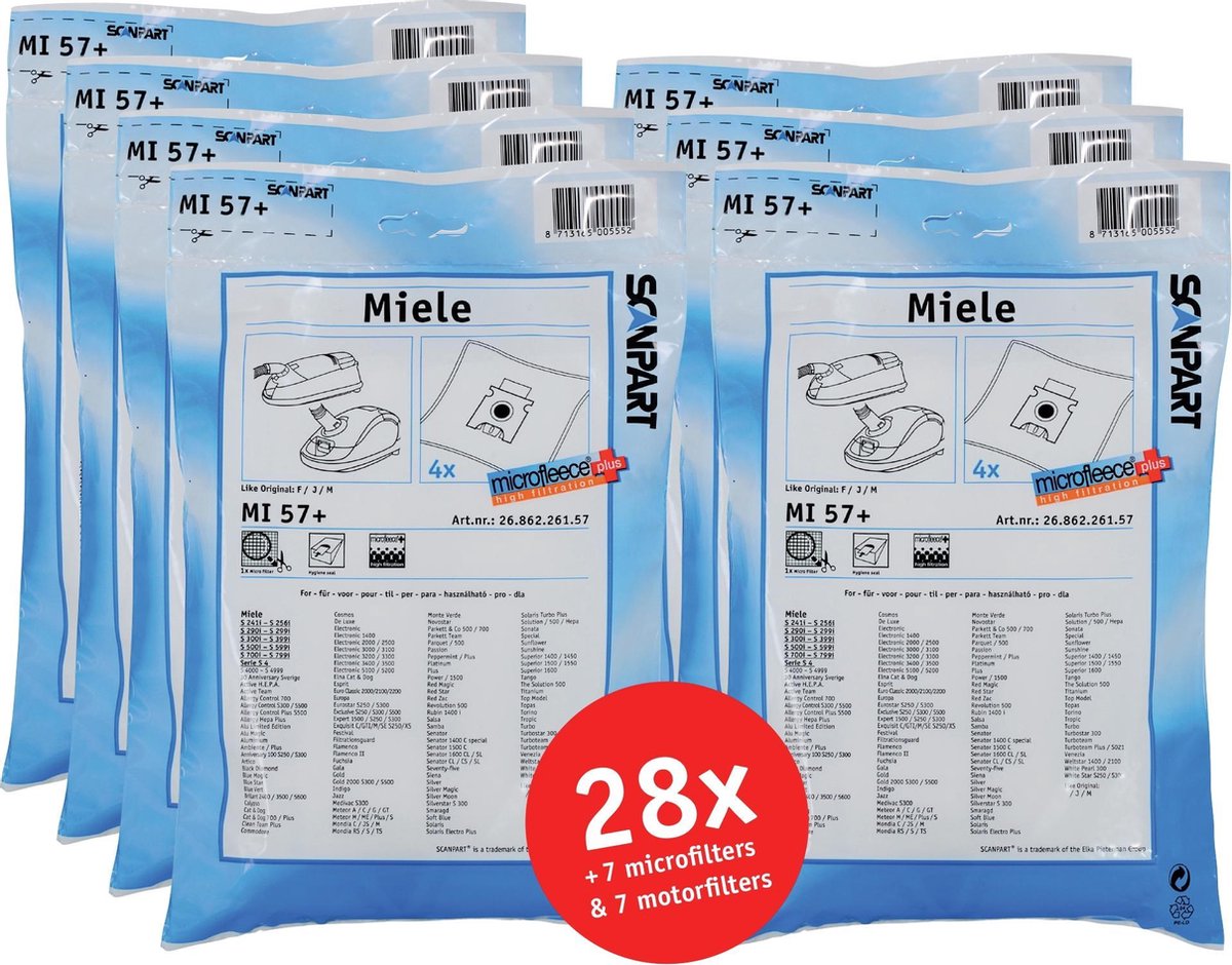 Scanpart - Stofzuigerzakken - Geschikt voor Miele type F/J/M - 28 stuks
