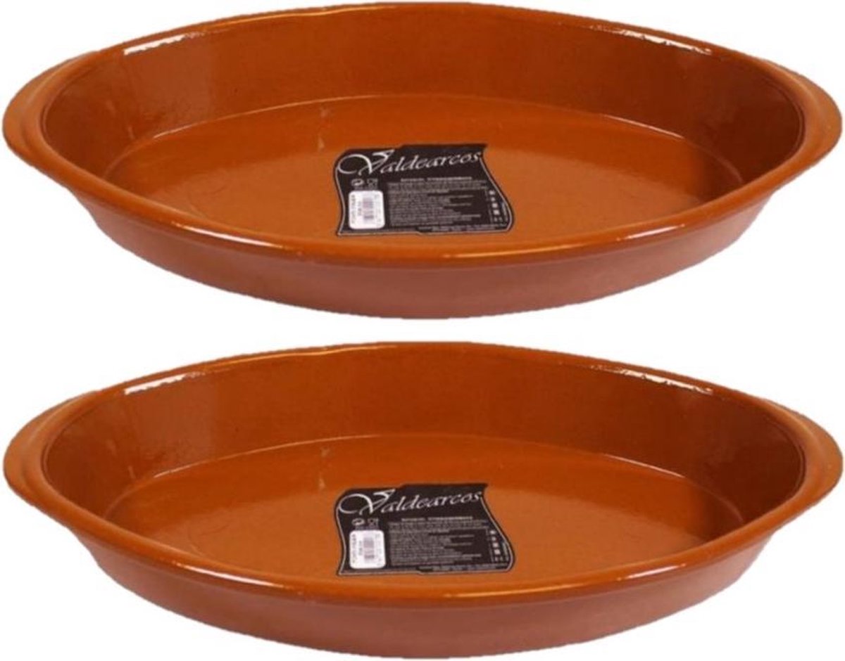 Set van 2x stuks tapas ovenschalen/serveerschalen ovaal terracotta Fontein 2.8 liter - Tapas serveerschalen/borden/ovenschalen