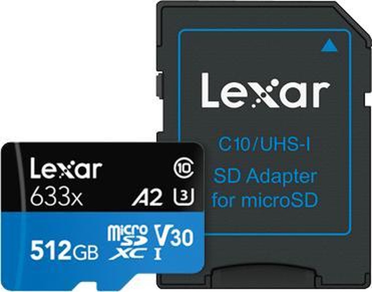 Lexar 512GB micro SD professional 633x met SD adapter