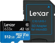 Lexar 512GB micro SD professional 633x met SD adapter