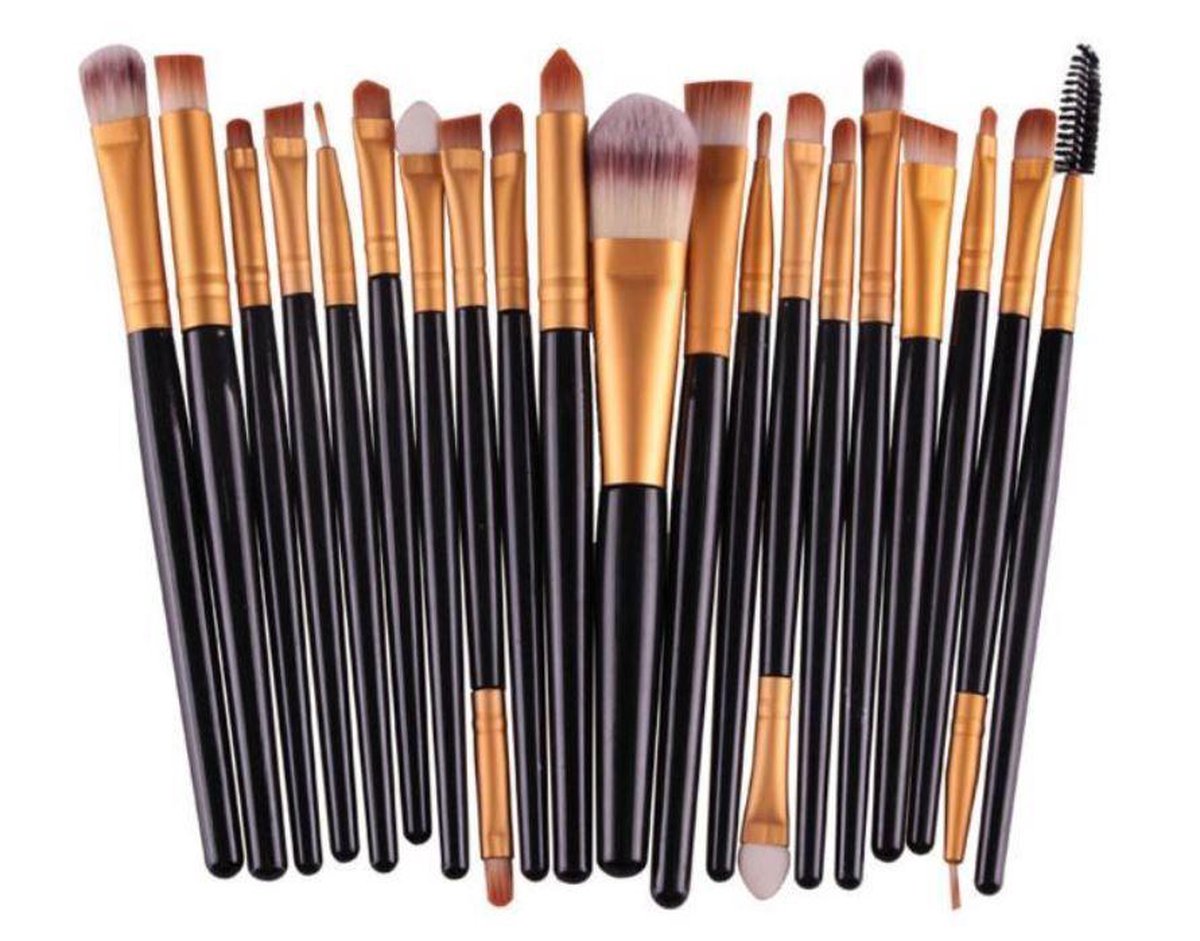 Evvie 20-delige make-up kwasten set - goud zwart