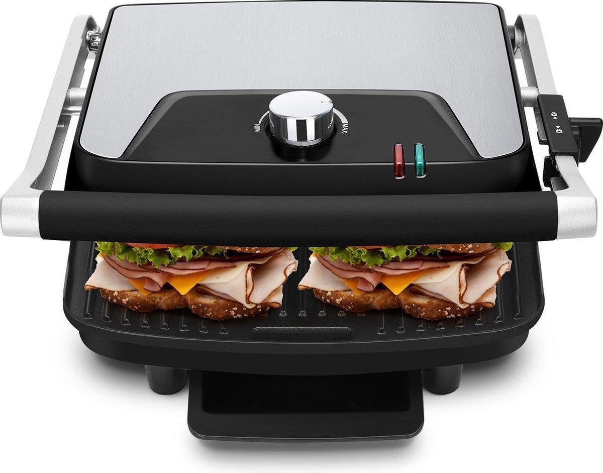 Contactgrill - Tosti Apparaat - Tosti Ijzer - Igna Uzana - Cool Touch - RVS - Zwart/Zilver