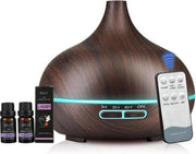 Aroma Diffuser Luchtbevochtiger Humidifier 550ml met Afstandsbediening - Geurverspreider met 2x 100% puur Etherische Lavendel Olie Gratis - Donkerbruin - Tensfact®