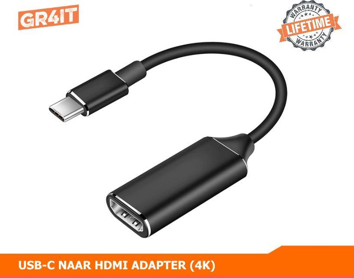 GR4IT USB-C naar HDMI adapter converter - 4K (30Hz) - Thunderbolt 3 - Zwart